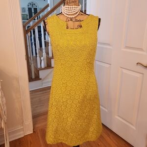 Nine West Yellow Lace Midi Dress